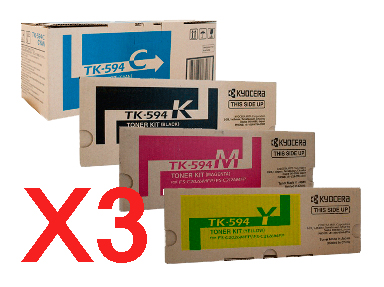3 Lots of 4 Pack Genuine Kyocera TK-594 Toner Cartridge Set FS-C2026MFP FS-C2526MFP
