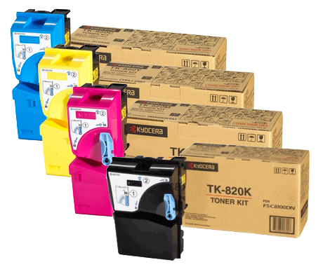 4 Pack Genuine Kyocera TK-820 Toner Cartridge Set FS-C8100DN