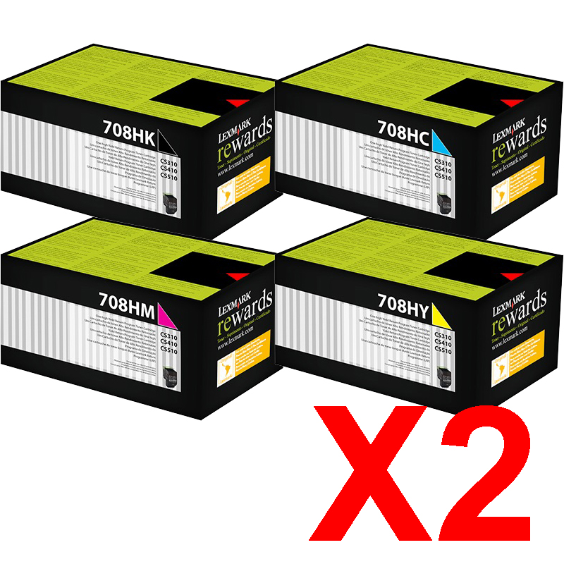 2 Lots of 4 Pack Genuine Lexmark CS310 CS410 CS510 708HK/C/M/Y Toner Cartridge Set High Yield Return Program
