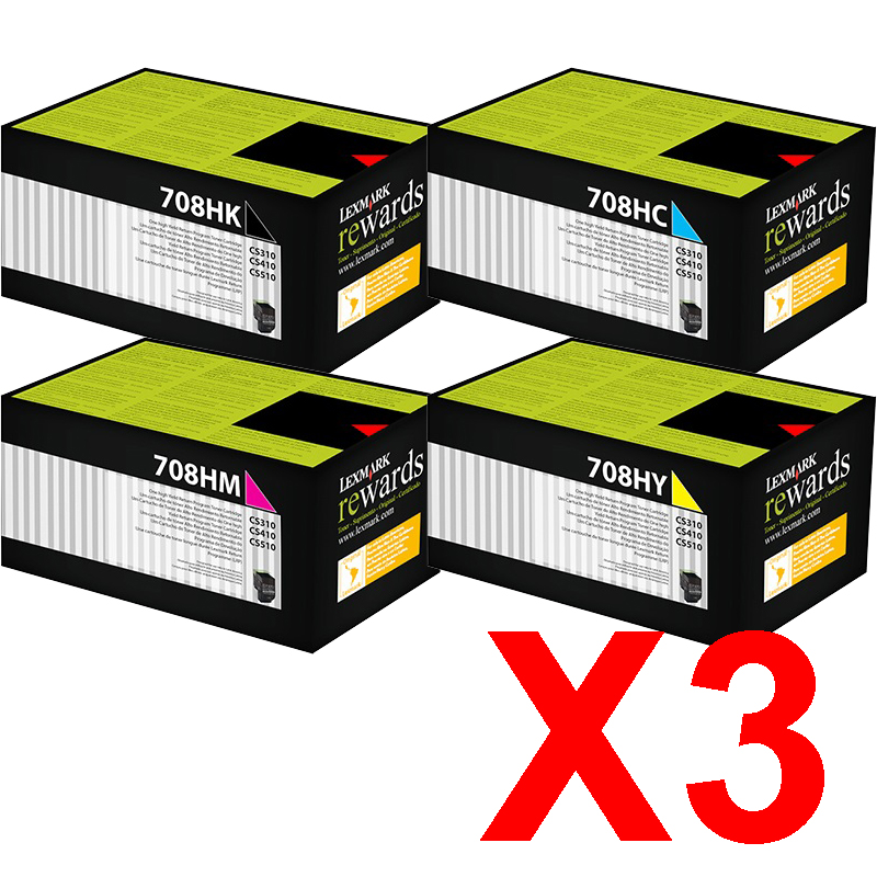 3 Lots of 4 Pack Genuine Lexmark CS310 CS410 CS510 708HK/C/M/Y Toner Cartridge Set High Yield Return Program