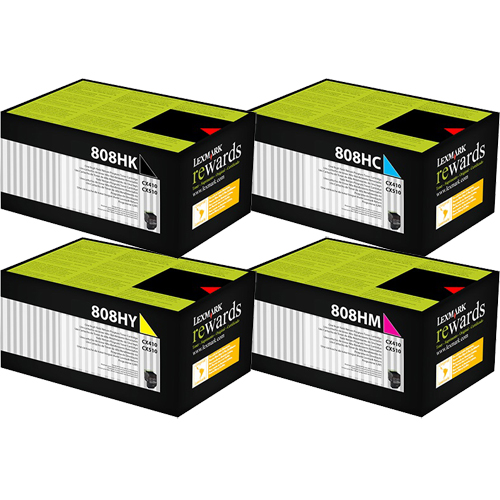 4 Pack Genuine Lexmark CX410 CX510 808HK/C/M/Y Toner Cartridge Set High Yield Return Program