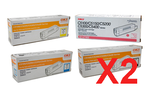 2 Lots of 4 Pack Genuine OKI C5100 C5200 C5300 C5400 Toner Cartridge Set
