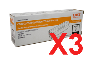 3 x Genuine OKI C5100 C5200 C5300 C5400 Black Toner Cartridge