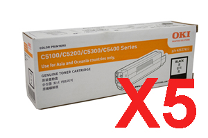 5 x Genuine OKI C5100 C5200 C5300 C5400 Black Toner Cartridge