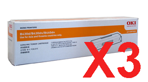 3 x Genuine OKI B430 MB440 MB470 MB480 Toner Cartridge High Yield