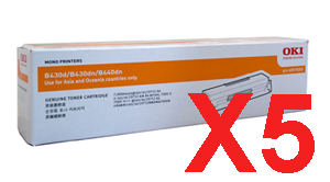 5 x Genuine OKI B430 MB440 MB470 MB480 Toner Cartridge High Yield