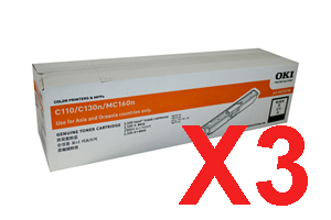 3 x Genuine OKI C110 C130 MC160 Black Toner Cartridge High Yield