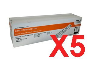 5 x Genuine OKI C110 C130 MC160 Black Toner Cartridge High Yield