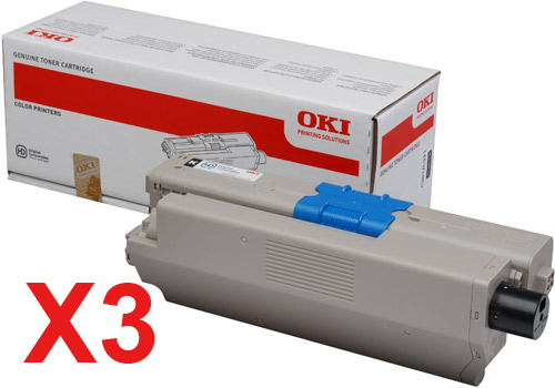 3 x Genuine OKI C301 C321 Black Toner Cartridge