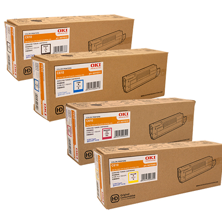 4 Pack Genuine OKI MC853 MC853dn MC873 MC873dn Toner Cartridge Set