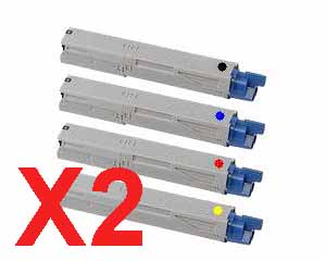 2 Lots of 4 Pack Compatible OKI C110 C130 MC160 Toner Cartridge Set High Yield