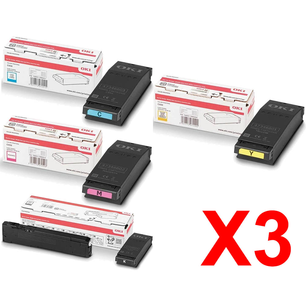 3 Lots of 4 Pack Genuine OKI C650 C650dn Toner Cartridge Set