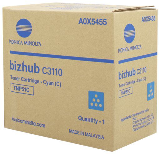 1 x Genuine Konica Minolta Bizhub C3110 Cyan Toner Cartridge TNP51C A0X5495
