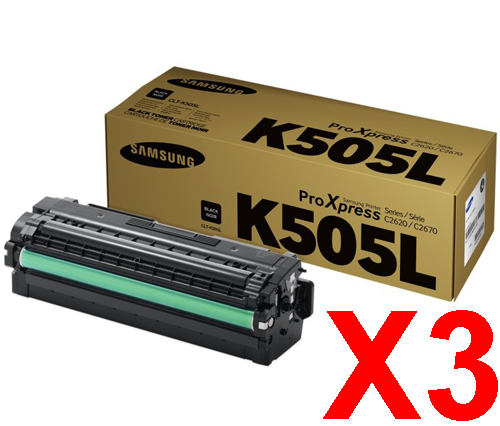 3 x Genuine Samsung SL-C2620 SL-C2670 SL-C2680 Black Toner Cartridge High Yield CLT-K505L SU169A