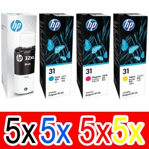 20 Pack Genuine HP 32XL 31 Ink Bottle Set (5BK,5C,5M,5Y) 1VV24AA 1VU26AA 1VU27AA 1VU28AA