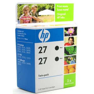 1 x Genuine HP 27 Black Ink Cartridge Twin Pack CC621AA