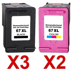5 Pack Compatible HP 67XL Black & Colour Ink Cartridge Set (3BK,2C) 3YM57AA 3YM58AA