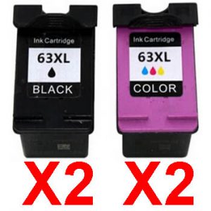 4 Pack Compatible HP 63XL Black & Colour Ink Cartridge Set (2BK,2C) F6U64AA F6U63AA