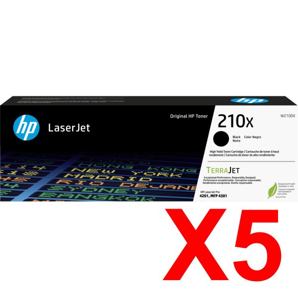 5 x Genuine HP W2100X Black Toner Cartridge 210X