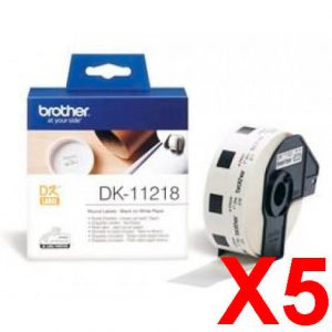 5 x Genuine Brother DK-11218 White Paper Label Roll - 24mm Diameter - 1000 Labels per Roll