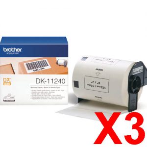 3 x Genuine Brother DK-11240 White Paper Label Roll - 102mm x 51mm - 600 Labels per Roll