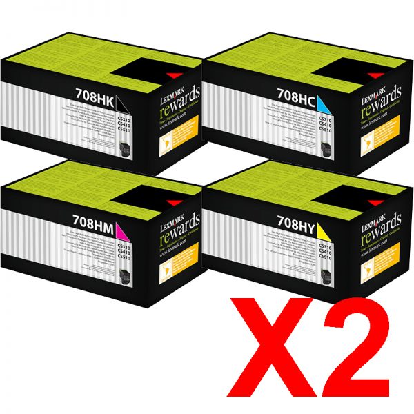2 Lots of 4 Pack Genuine Lexmark CS310 CS410 CS510 708HK/C/M/Y Toner Cartridge Set High Yield Return Program