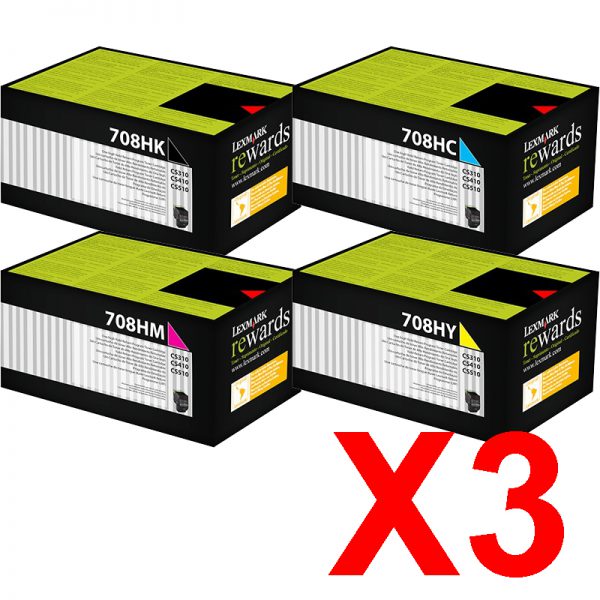 3 Lots of 4 Pack Genuine Lexmark CS310 CS410 CS510 708HK/C/M/Y Toner Cartridge Set High Yield Return Program