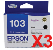 3 x Genuine Epson T1031 103 Black Ink Cartridge Extra High Yield